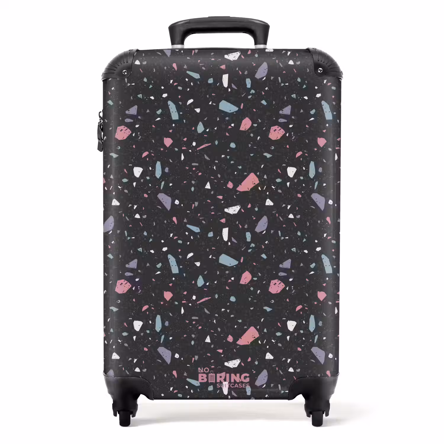 Terrazzo patroon zwart met pastel NBS - Handbagage koffer - Volwassenen Unisex middel -productfoto_recht