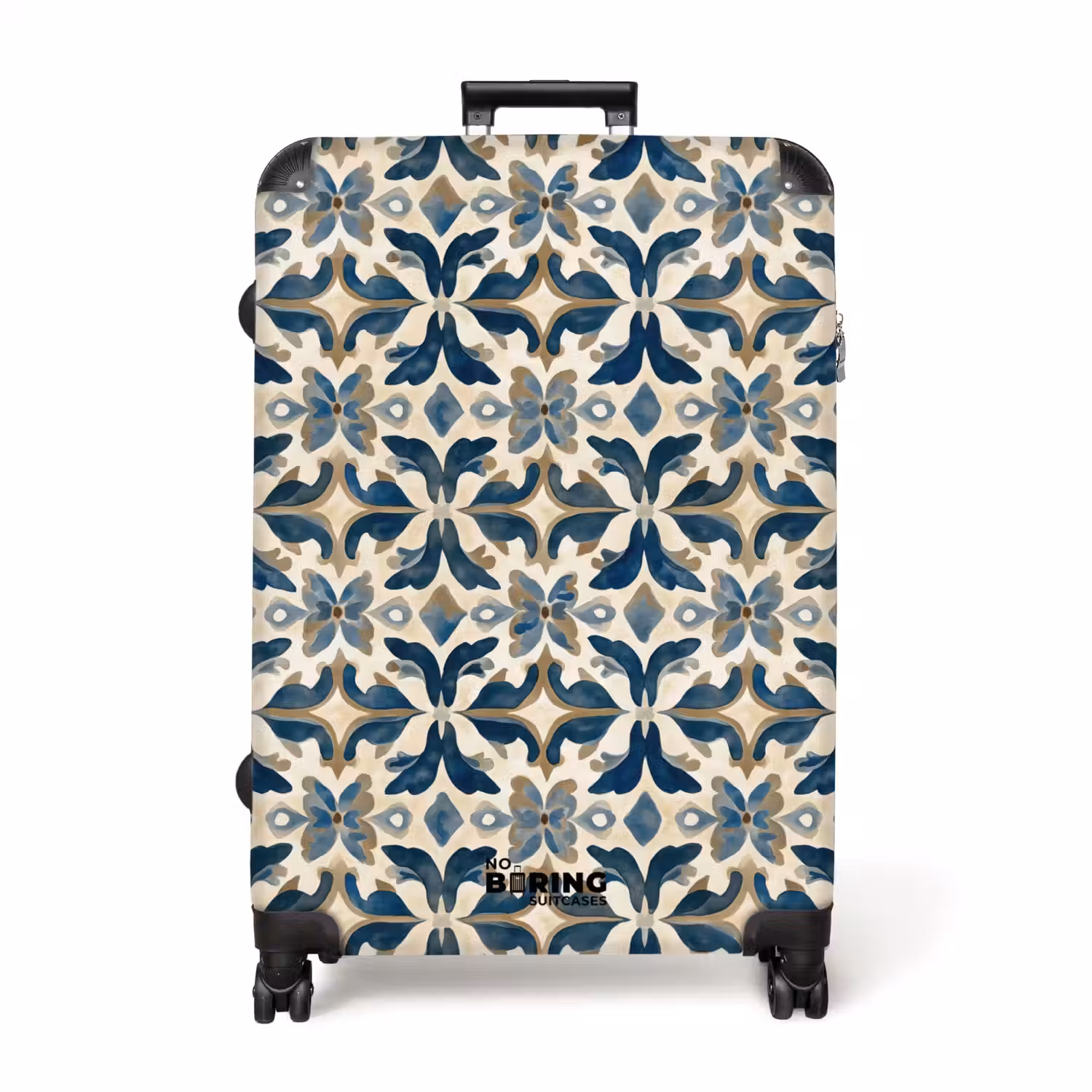 Tegel - Patroon - Blauw - Beige NBS - Handbagage koffer - Volwassenen Unisex middel -productfoto_recht