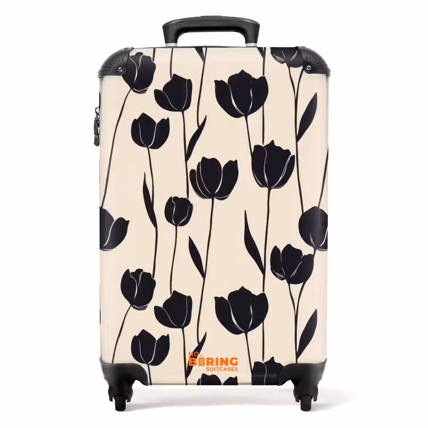 Tulpen - Patroon - Zwart NBS - Handbagage koffer - Volwassenen Unisex middel -productfoto_recht