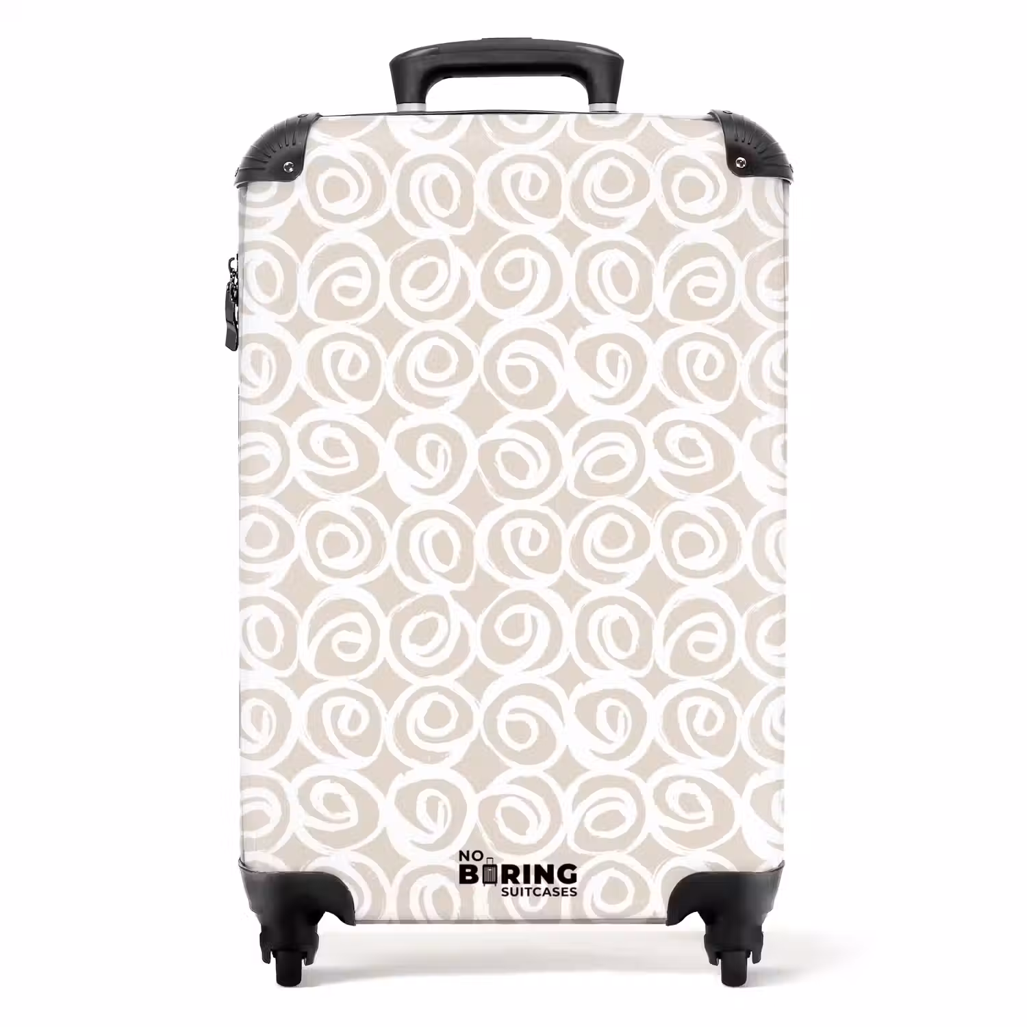 Witte krullen op taupe achtergrond NBS - Handbagage koffer - Volwassenen Unisex middel -productfoto_recht