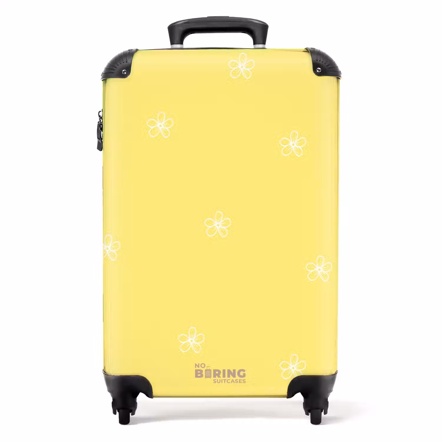 Gele achtergrond met witte bloemen NBS - Handbagage koffer - Unisex middel -productfoto_recht