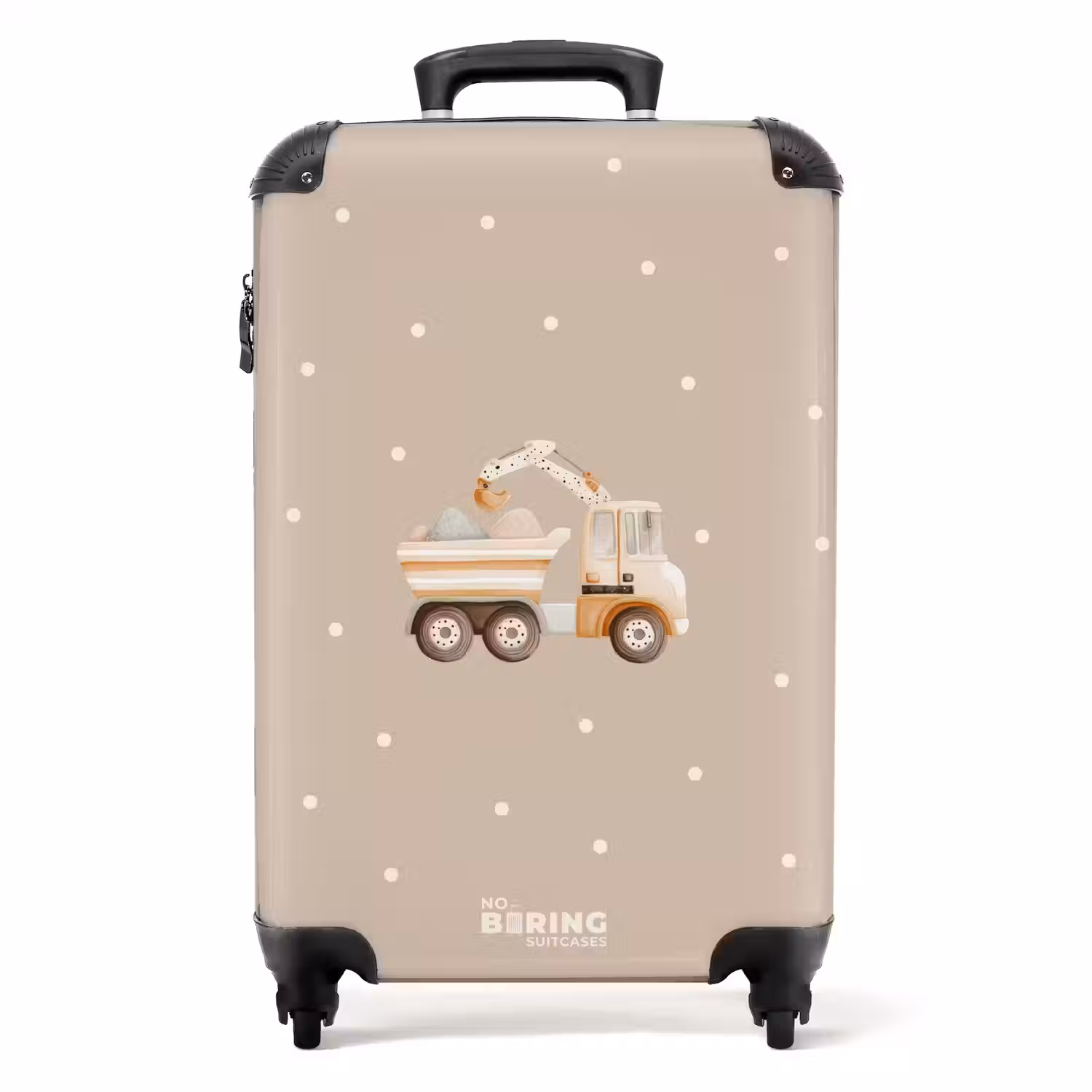 Gele kiepwagen met stenen en stippenpatroon NBS - Handbagage koffer - Volwassenen Unisex middel -productfoto_recht