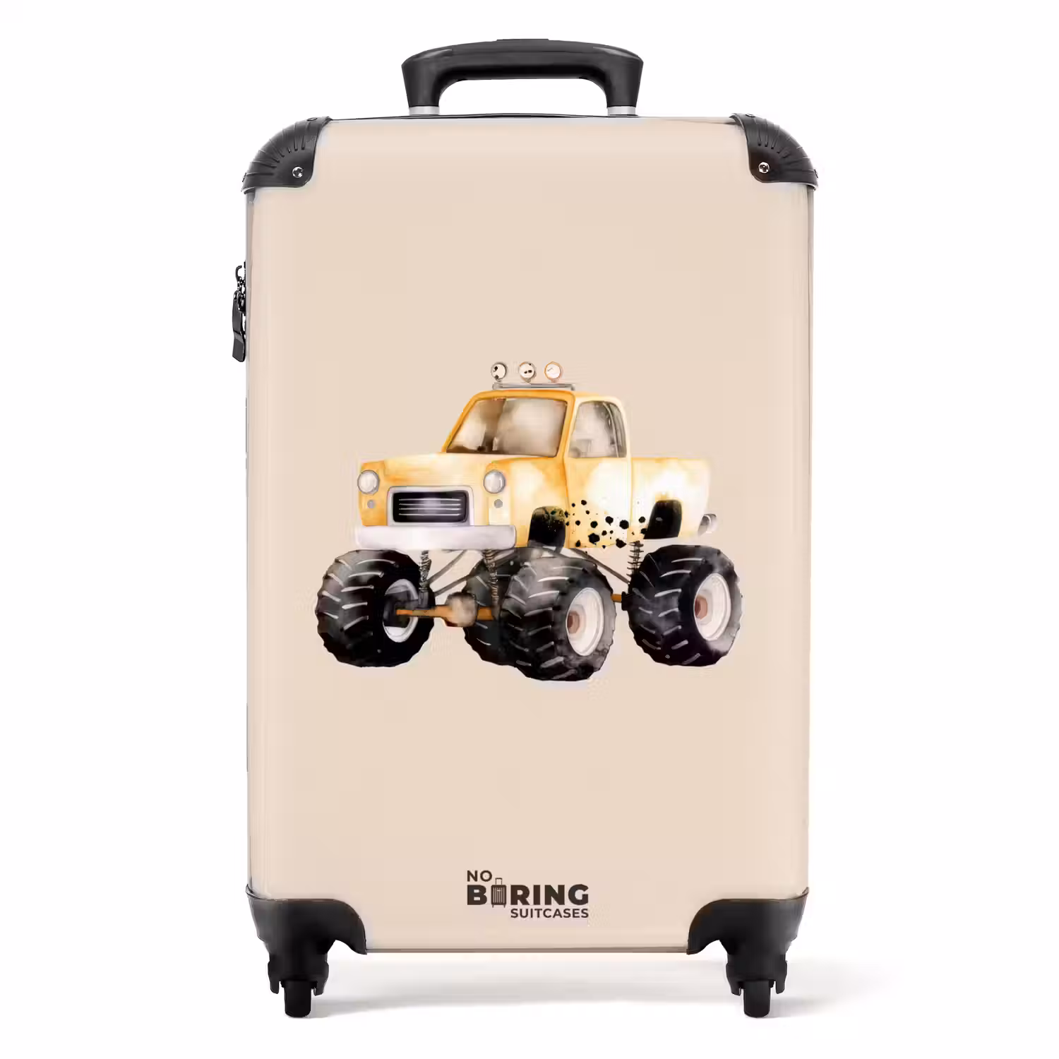 Gele monstertruck op een beige achtergrond NBS - Handbagage koffer - Volwassenen Unisex middel -productfoto_recht