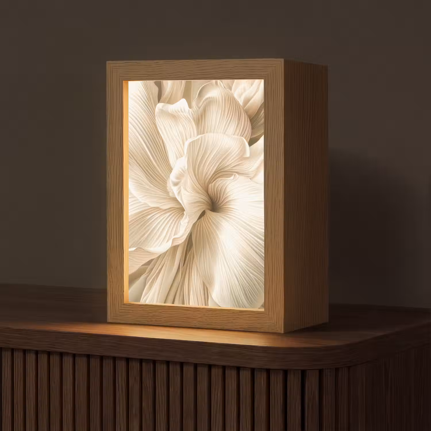 Abstract - Beige - Bloemen - Natuur Light Box met kabel (Tafellamp) klein -z3d_website