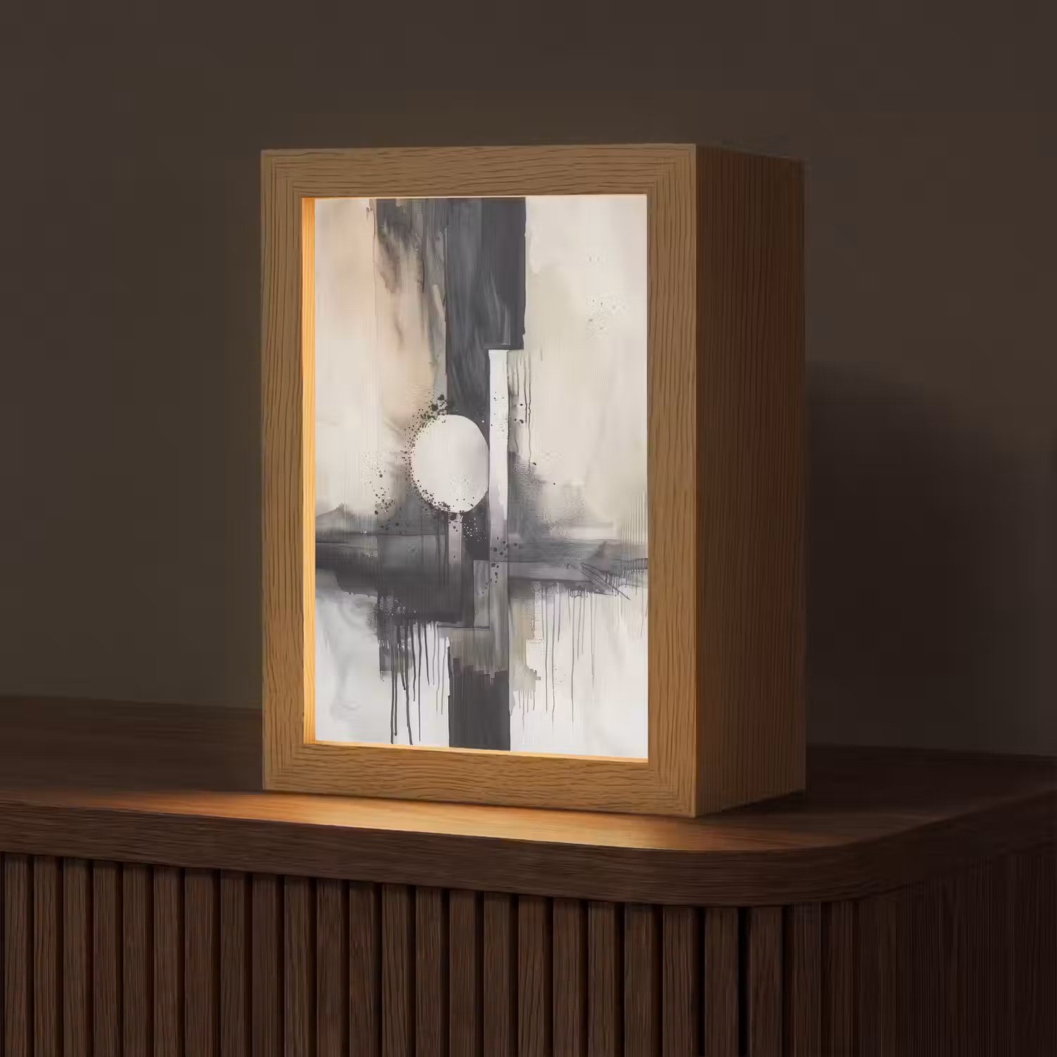Abstract - Zwart wit - Verf - Modern Light Box met kabel (Tafellamp) klein -z3d_website