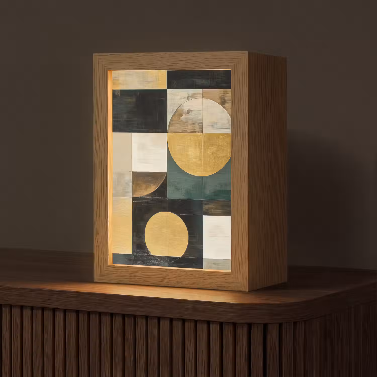 Abstract - Goud - Brons - Vormen - Geometrisch Light Box met kabel (Tafellamp) klein -z3d_website