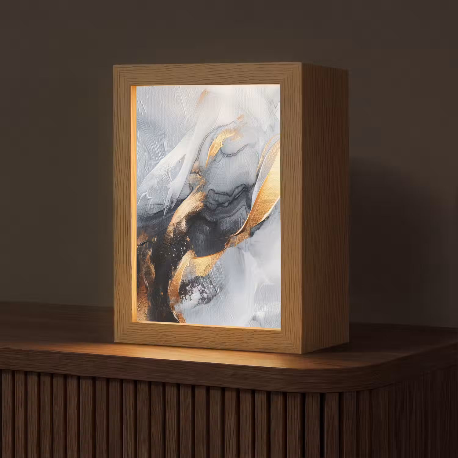 Abstract - Goud - Verf - Aesthetic - Art Light Box met kabel (Tafellamp) klein -z3d_website