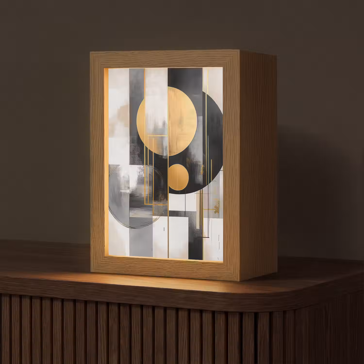 Abstract - Goud - Zilver - Vormen - Aesthetic - Modern Light Box met kabel (Tafellamp) klein -z3d_website