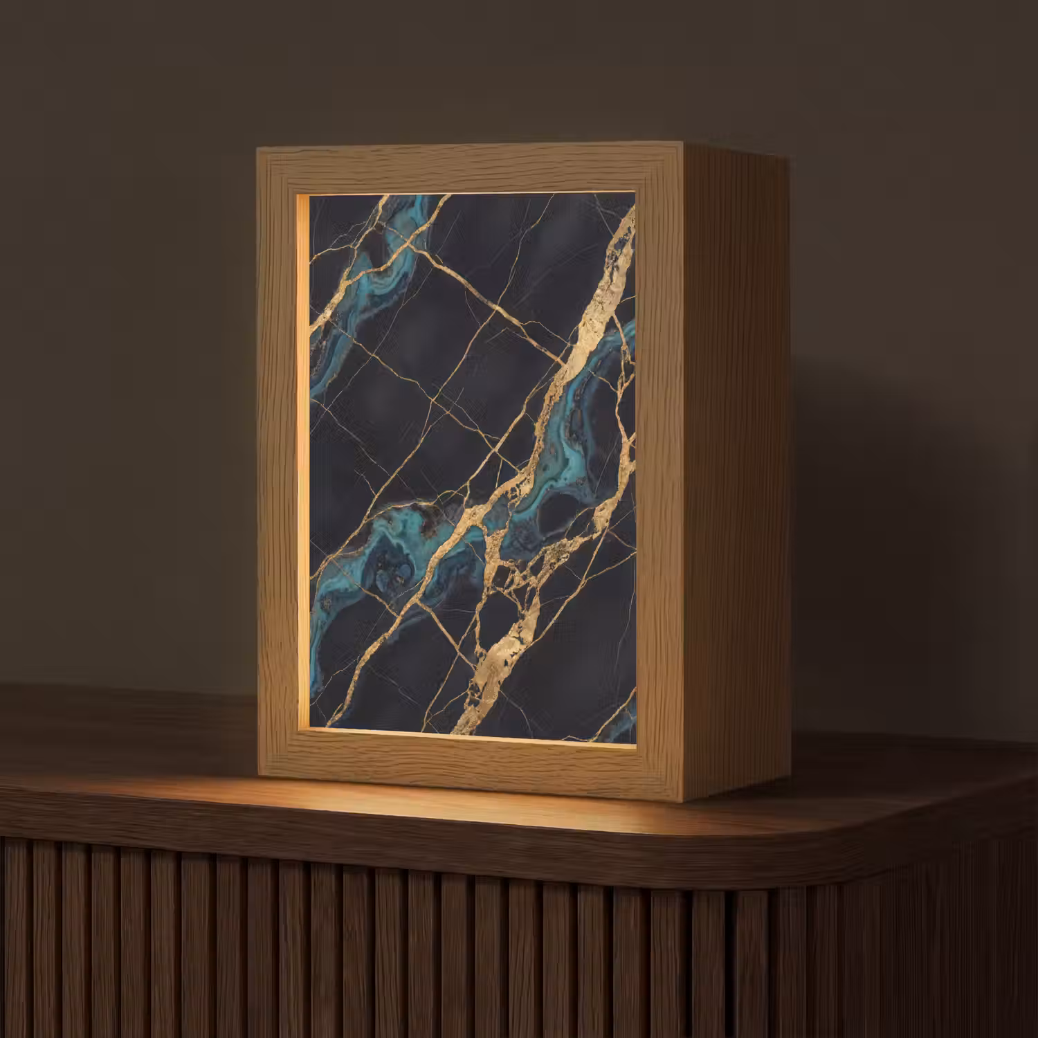 Abstract - Gouden lijnen - Kunst - Modern - Zwart Light Box met kabel (Tafellamp) klein -z3d_website