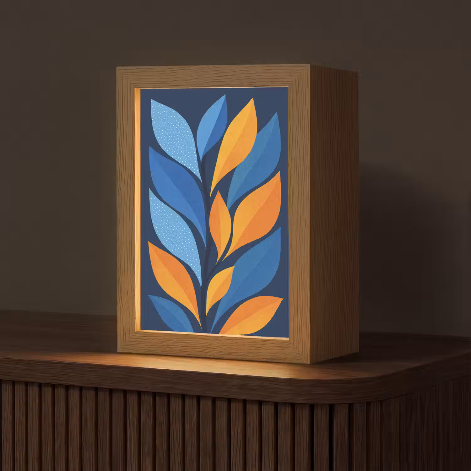 Abstract - Bladeren - Blauw Light Box met kabel (Tafellamp) klein -z3d_website