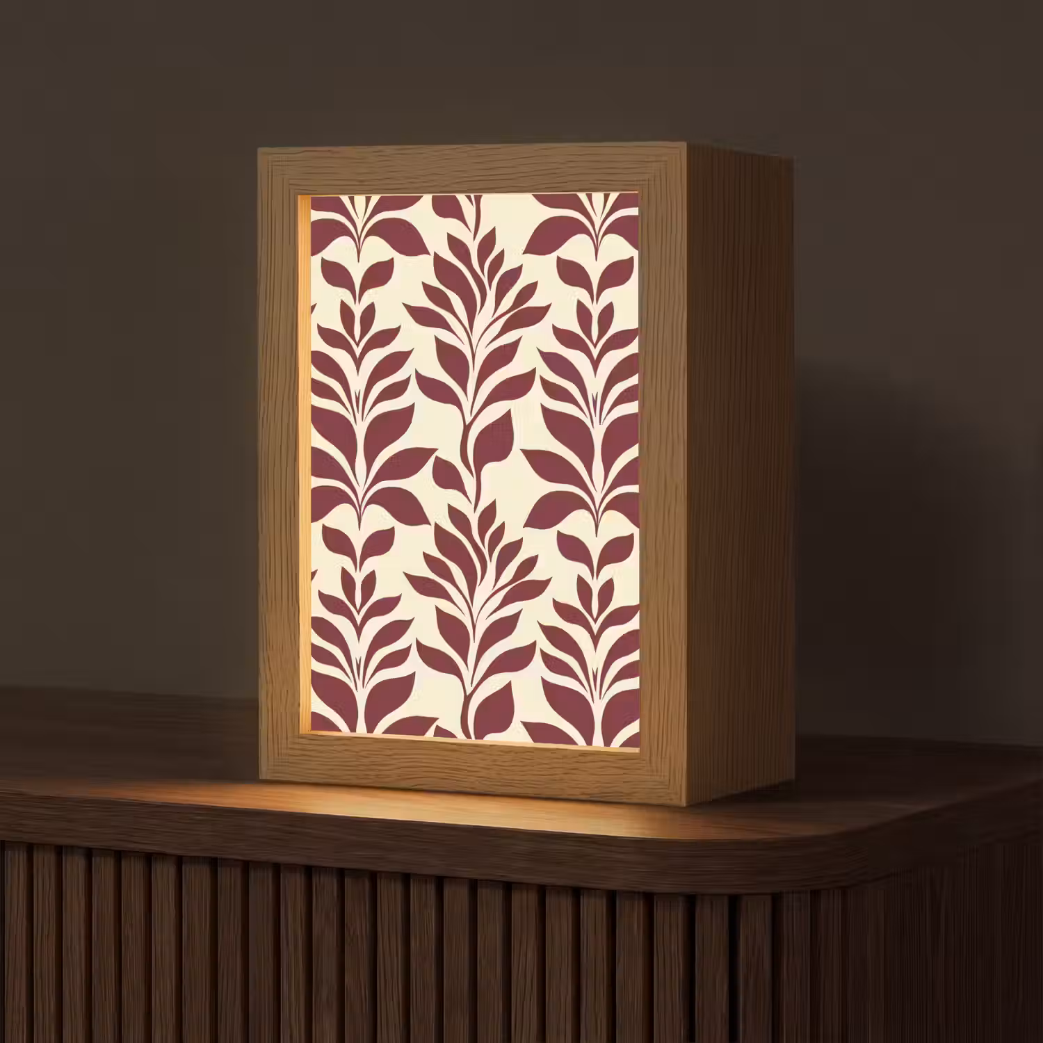 Abstract - Bladeren - Burgundy Light Box met kabel (Tafellamp) klein 925 -z3d_website