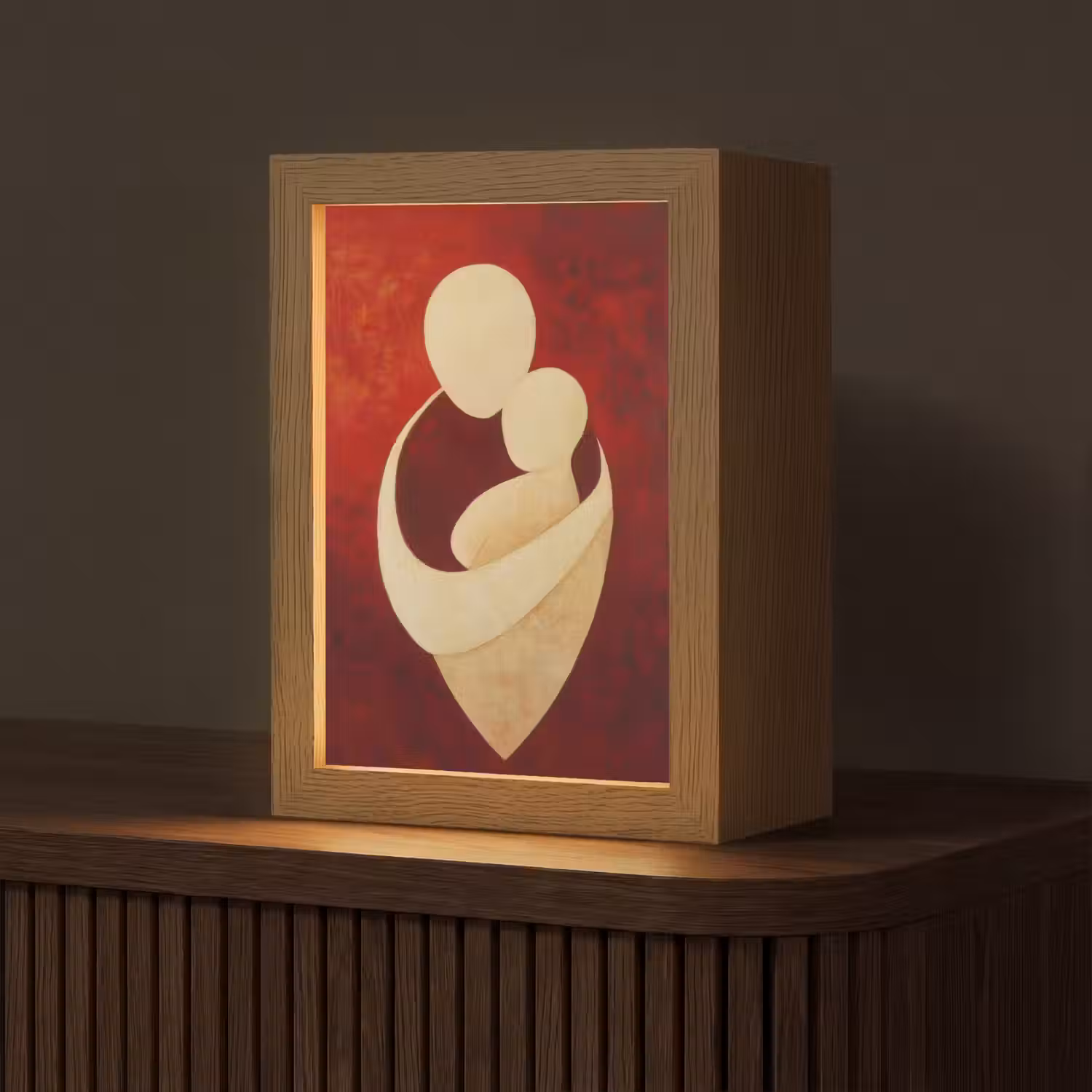 Abstract - Moeder - Kind - Rood Light Box met kabel (Tafellamp) klein -z3d_website
