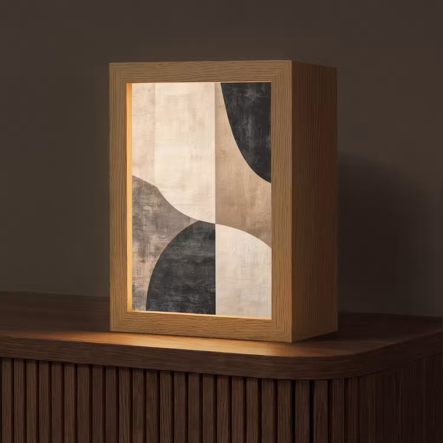 Abstract - Vlakken - Zwart - Rond Light Box met kabel (Tafellamp) klein -z3d_website
