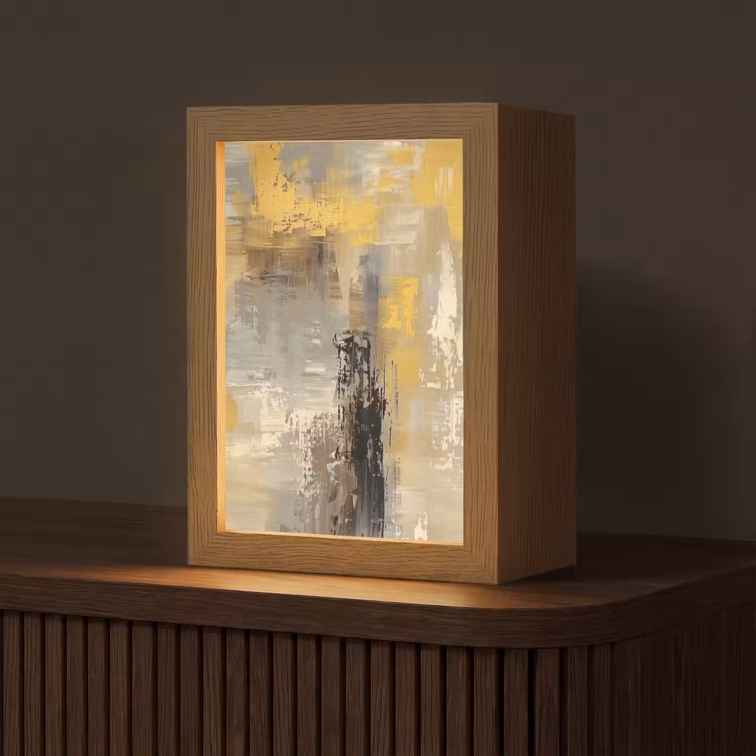 Abstract - Geel - Modern - Beige Light Box met kabel (Tafellamp) klein -z3d_website