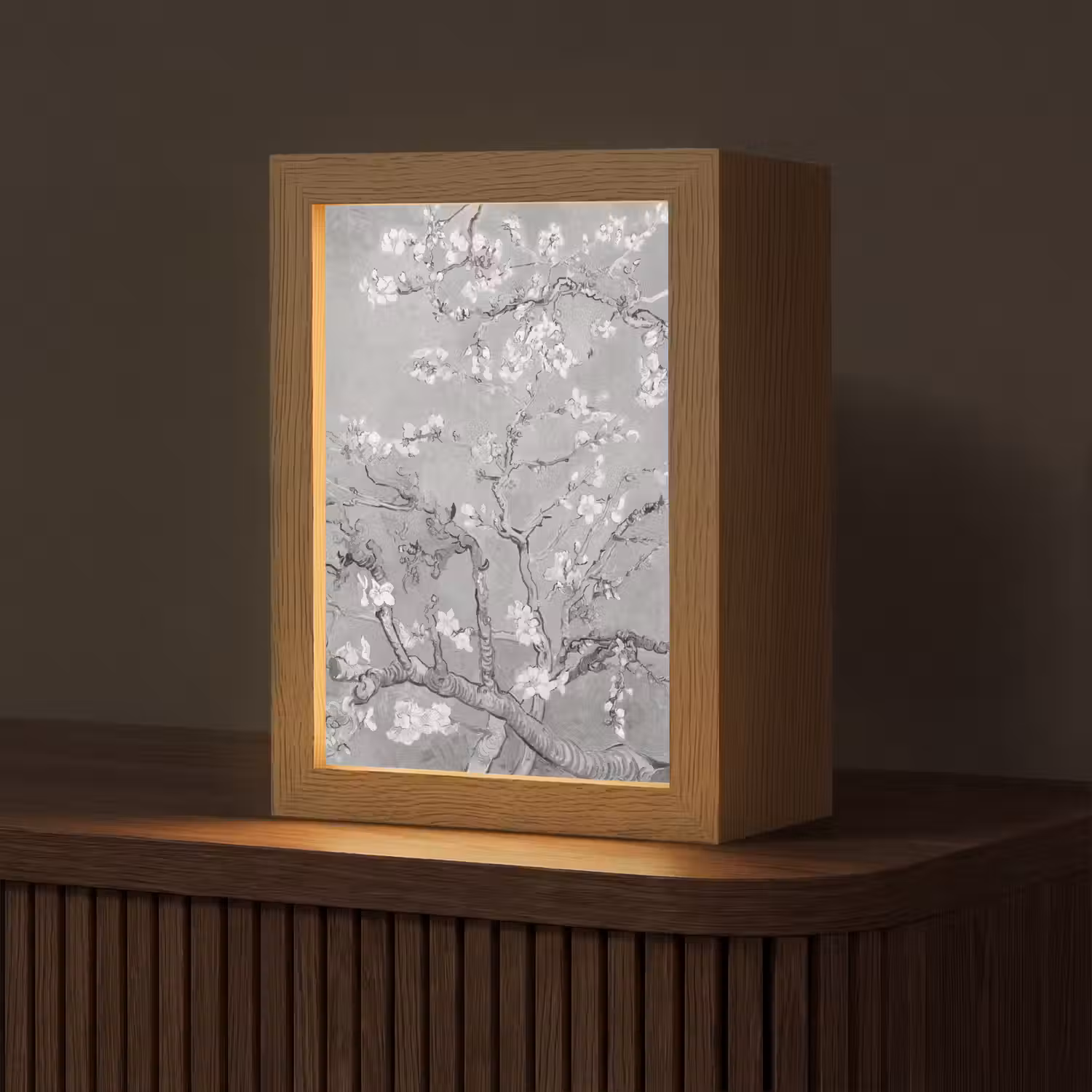 Amandelbloesem - Kunst - Van Gogh - Grijs Light Box met kabel (Tafellamp) klein -z3d_website