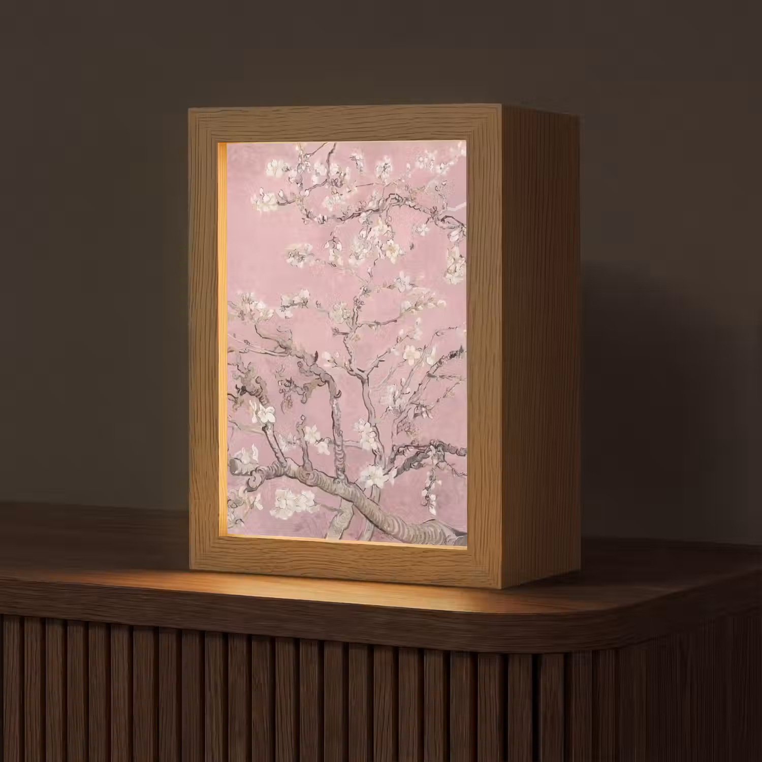 Amandelbloesem - Kunst - Van Gogh - Roze Light Box met kabel (Tafellamp) klein -z3d_website