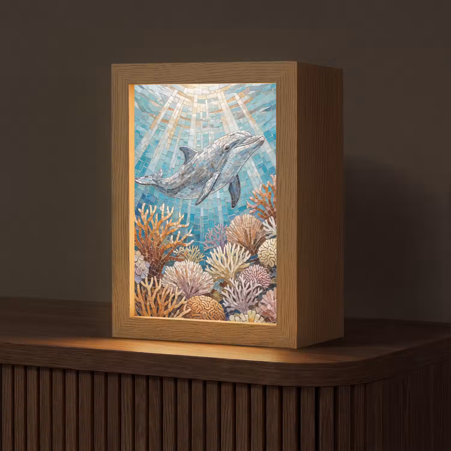 Dieren - Mozaïek - Oceaan - Koraal - Blauw Light Box met kabel (Tafellamp) klein -z3d_website