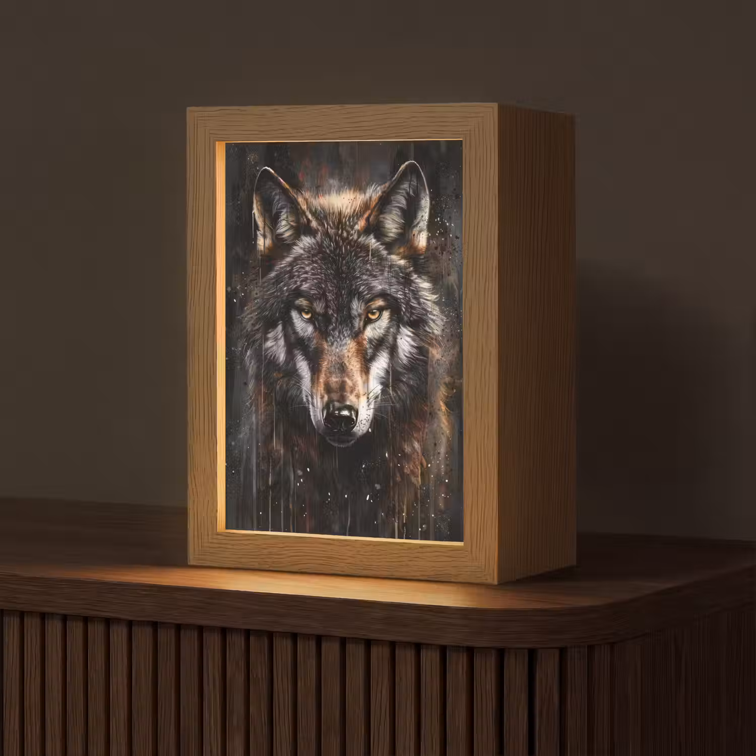 Dieren - Wolf - Portret - Zwart - Bruin Light Box met kabel (Tafellamp) klein -z3d_website