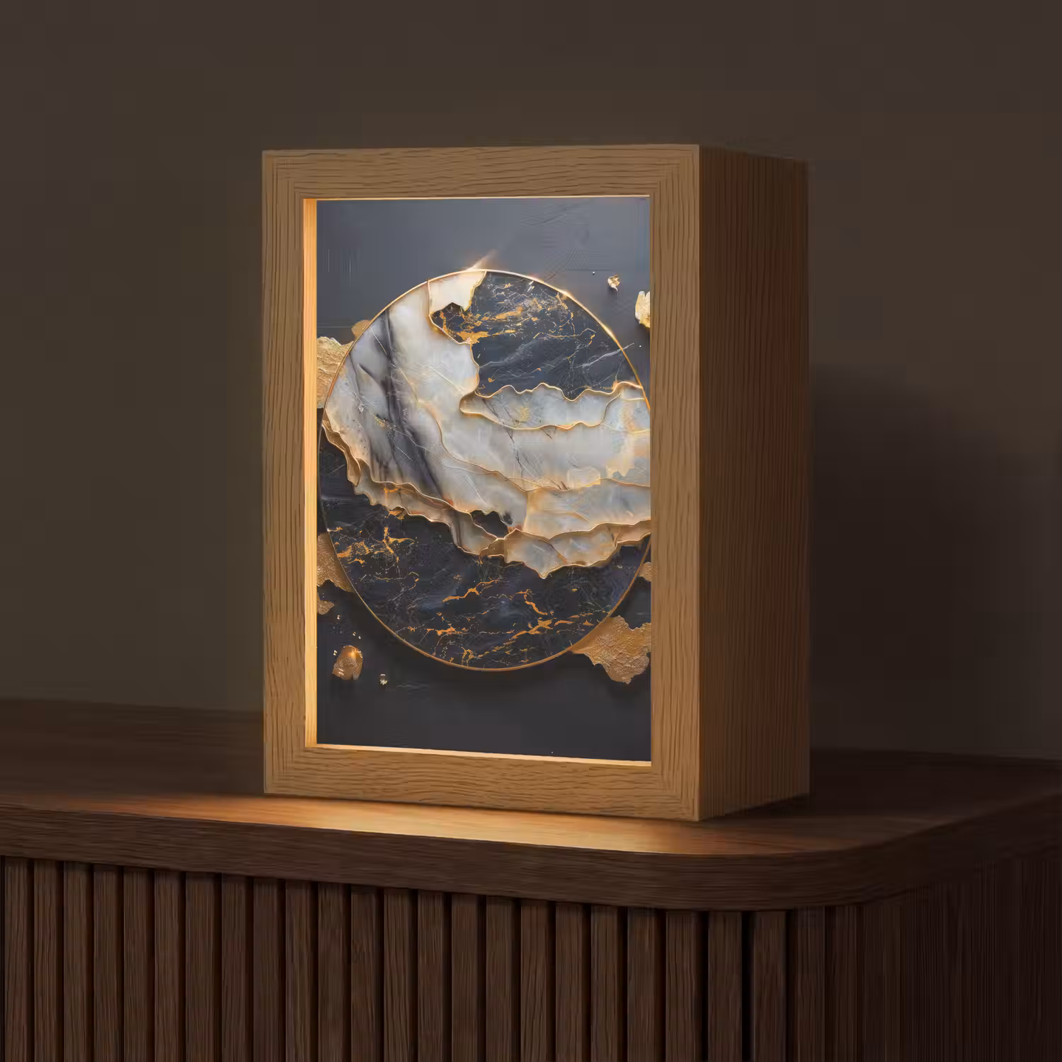 Kunst - Goud - Zwart - Modern - Abstract Light Box met kabel (Tafellamp) klein -z3d_website