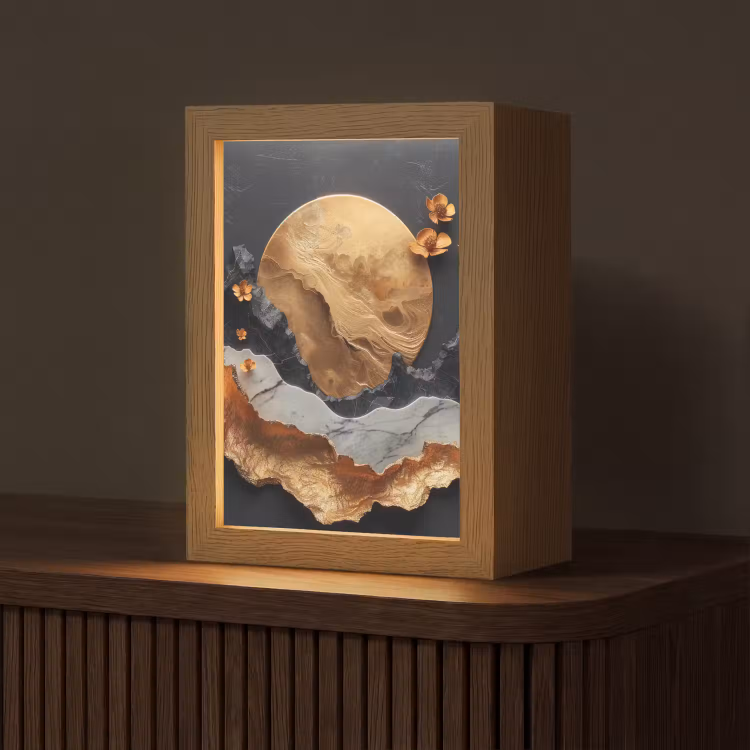Kunst - Goud - Modern - Abstract Light Box met kabel (Tafellamp) klein -z3d_website