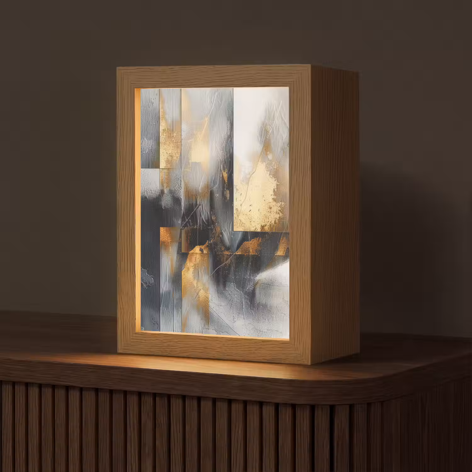 Kunst - Goud - Zilver - Abstract Light Box met kabel (Tafellamp) klein -z3d_website