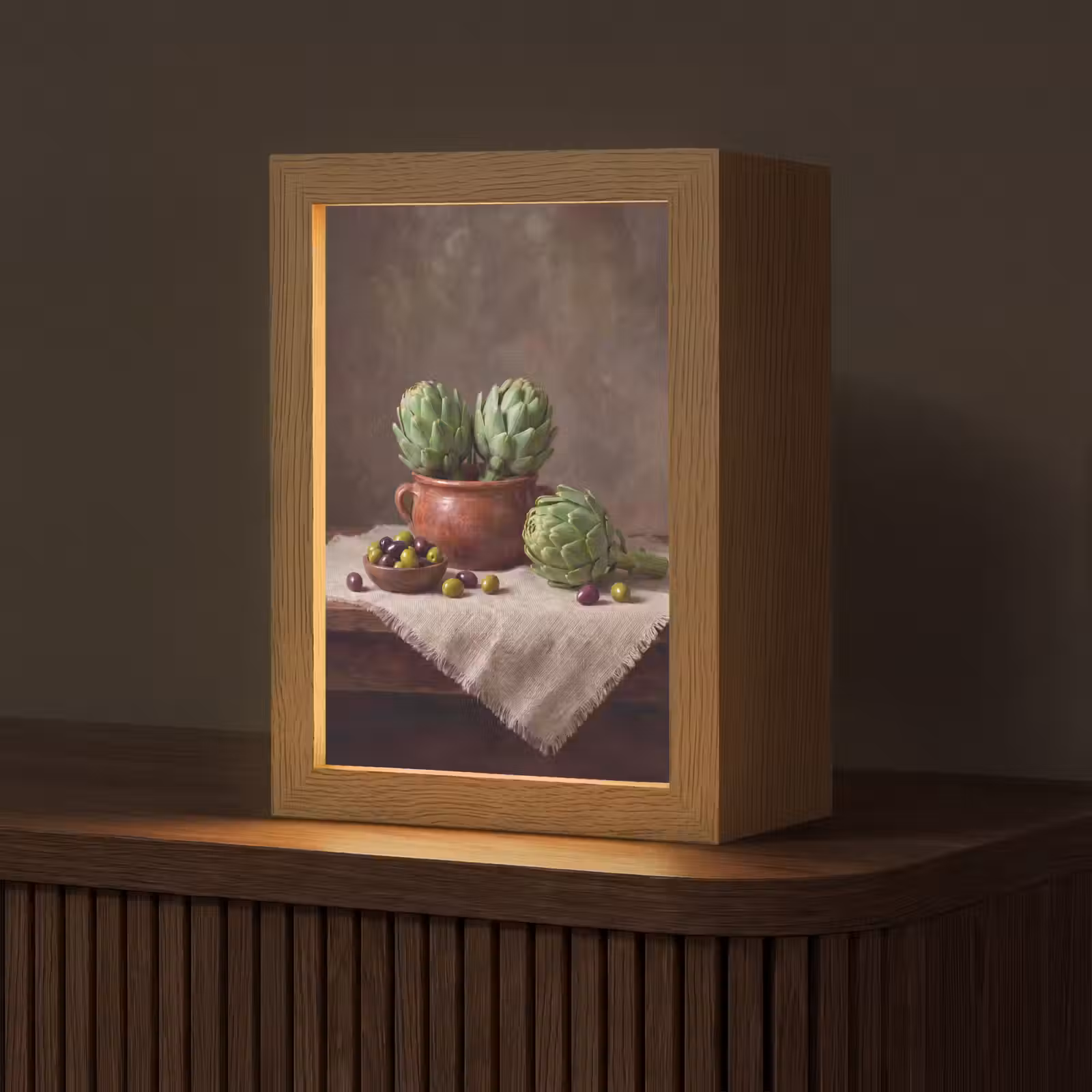 Table Lamp - Artichokes - Olives - Food - Artisjokken - Olijven - Eten Light Box met kabel (Tafellamp) klein