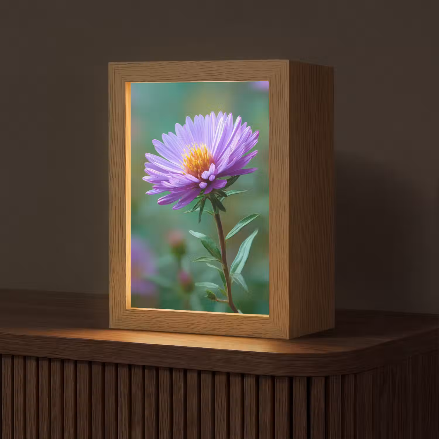 Aster - Paars - Bloem - Blaadjes Light Box met kabel (Tafellamp) klein -z3d_website