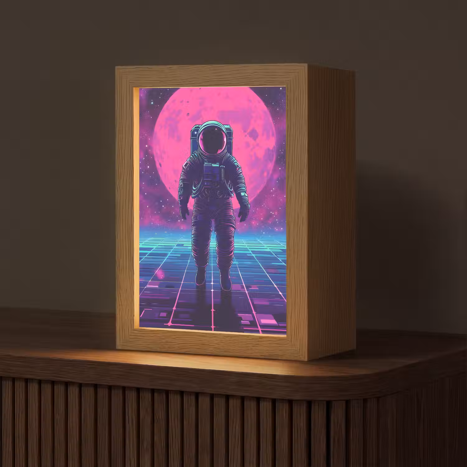 Astronaut - Maan - Roze - Sterrennevels Light Box met kabel (Tafellamp) klein -z3d_website