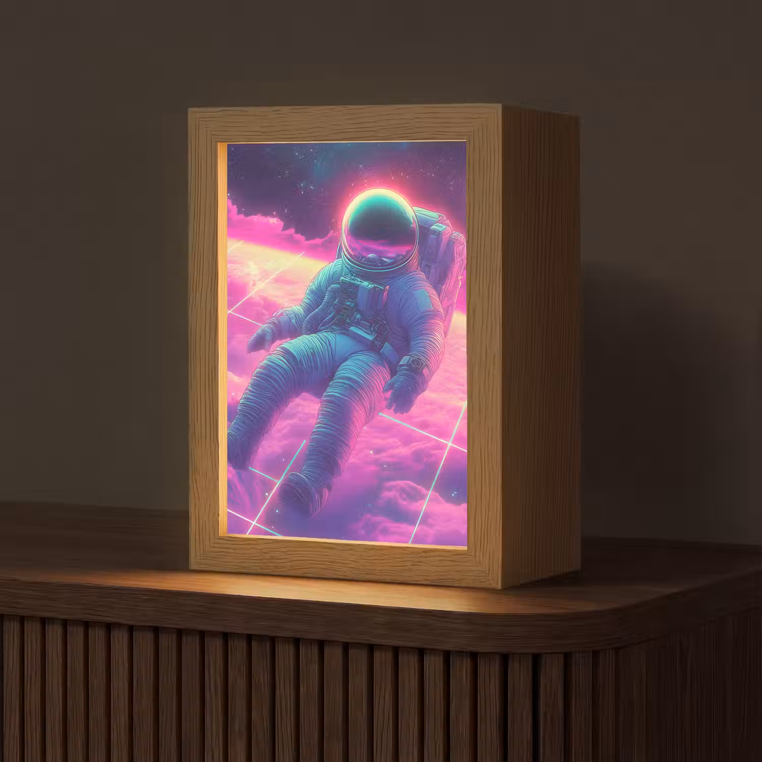 Astronaut - Neon - Roze - Wolken Light Box met kabel (Tafellamp) klein -z3d_website