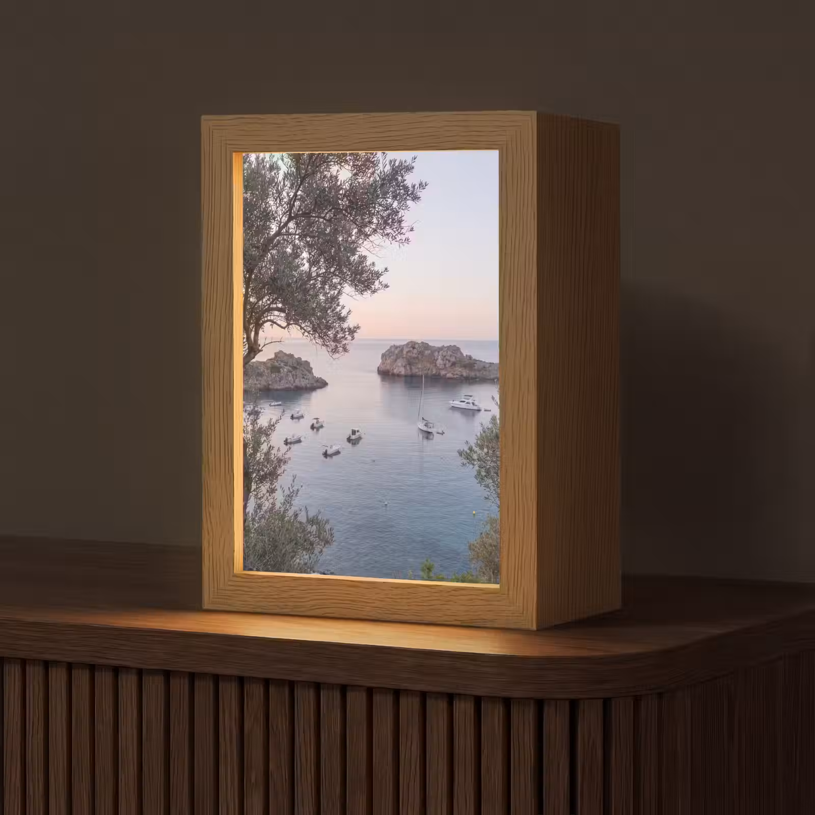 Table Lamp - Bay - boats - sunset - Baai - boten - zonsondergang Light Box met kabel (Tafellamp) klein