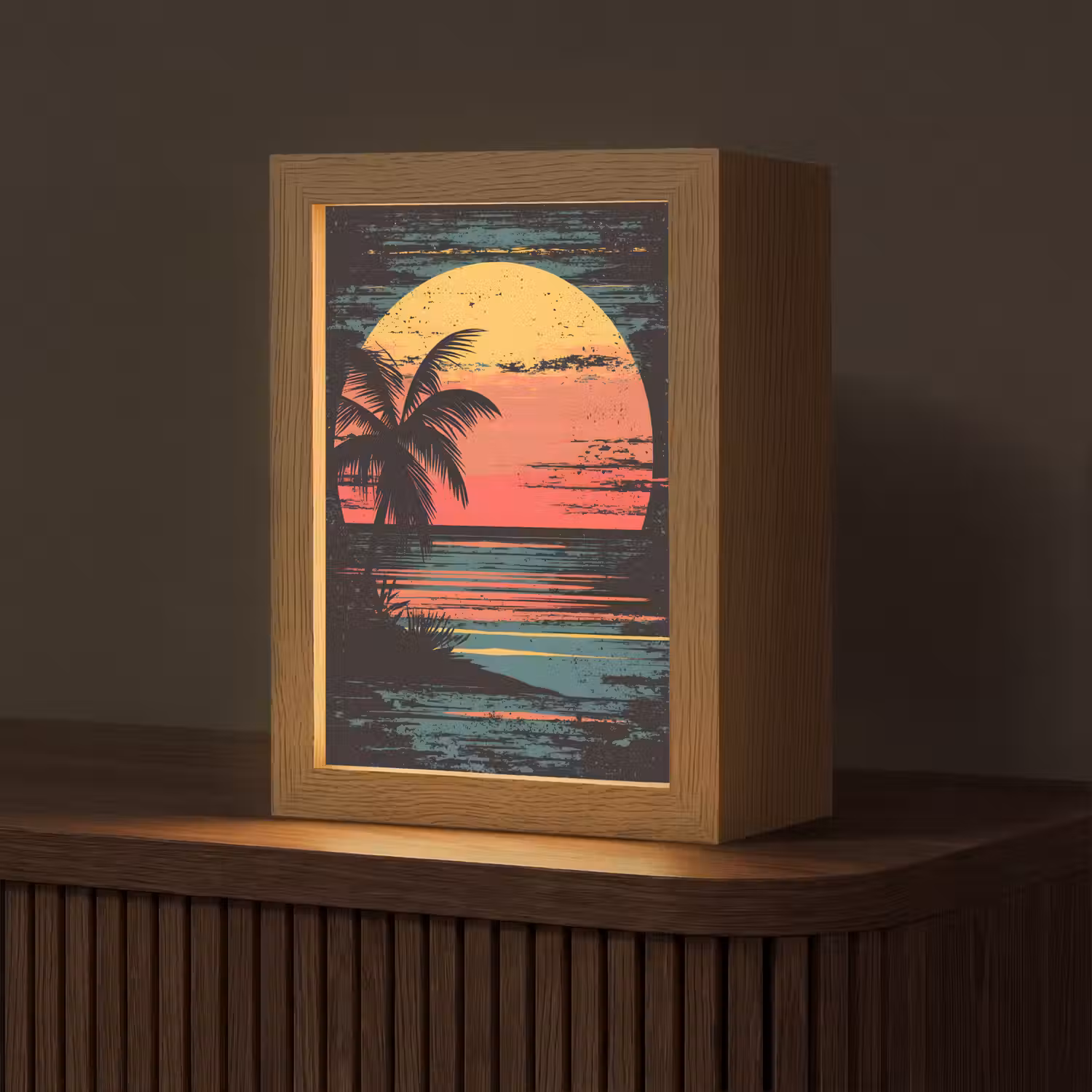 Strand - Minimalistisch - Zon - Oranje Light Box met kabel (Tafellamp) klein -z3d_website