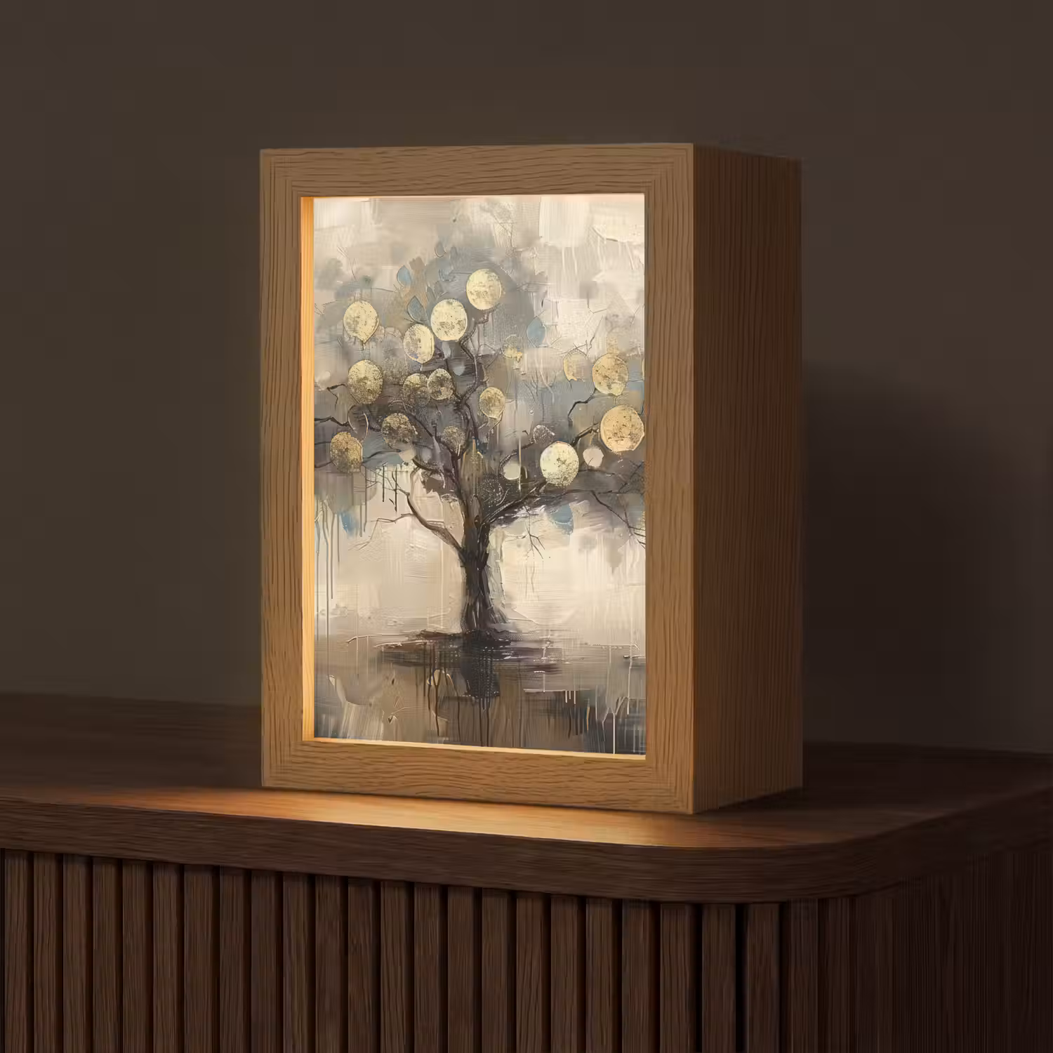 Beige - Abstract - Boom - Goud Light Box met kabel (Tafellamp) klein -z3d_website