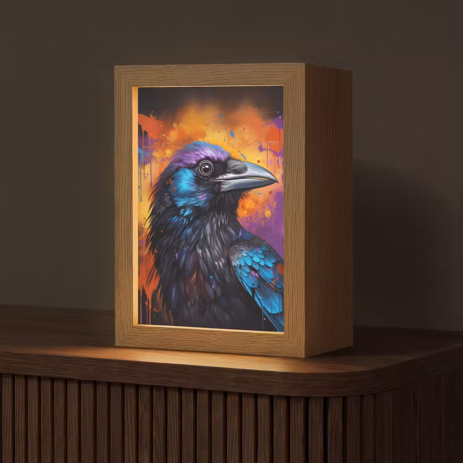 Vogel - Kraai - Graffiti - Zwart - Dieren Light Box met kabel (Tafellamp) klein -z3d_website