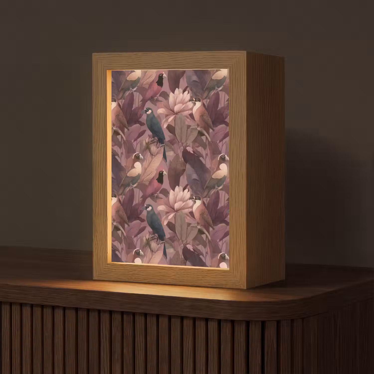 Vogels - Bladeren - Roze Light Box met kabel (Tafellamp) klein 925 -z3d_website