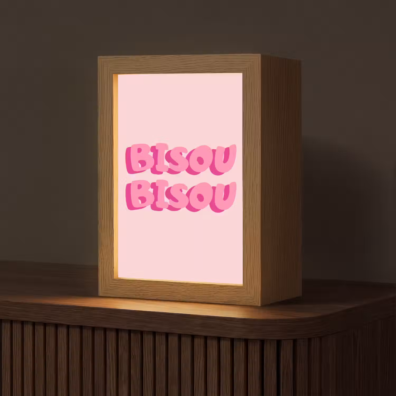 Bisou - Roze - Dikke letters Light Box met kabel (Tafellamp) klein -z3d_website