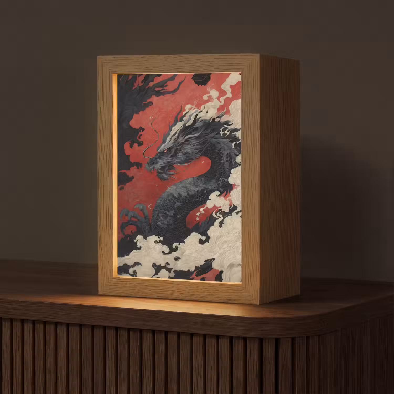 Zwarte draak - Rookwolken - Rood Light Box met kabel (Tafellamp) klein -z3d_website