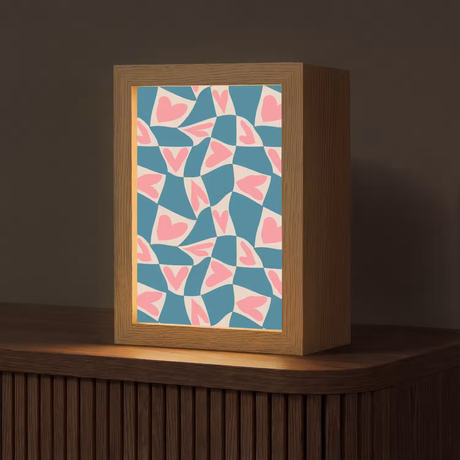 Blauw - Vlakken - Patroon - Hartjes Light Box met kabel (Tafellamp) klein 925 -z3d_website
