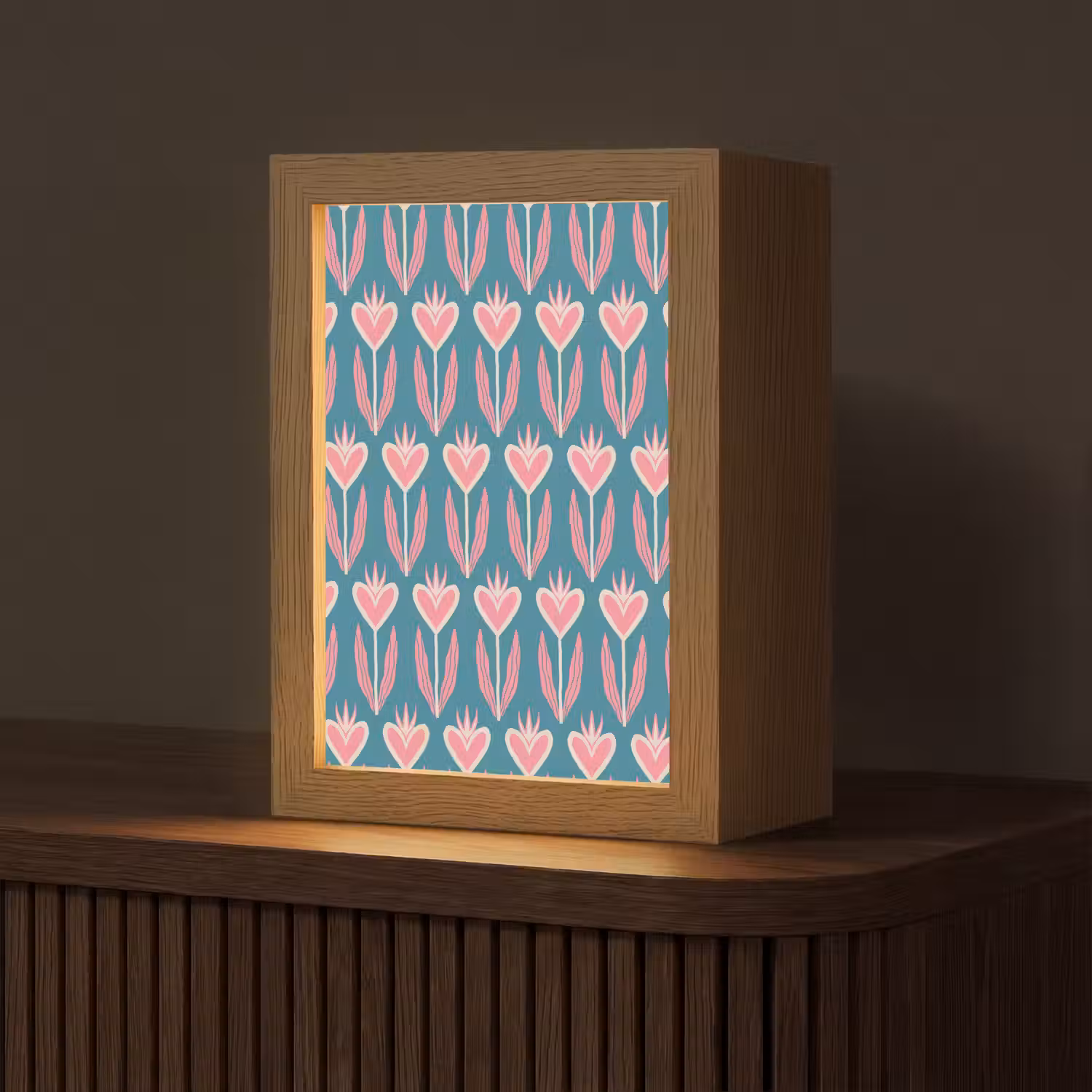 Blauw - Retro - Patroon - Hartjes Light Box met kabel (Tafellamp) klein 925 -z3d_website