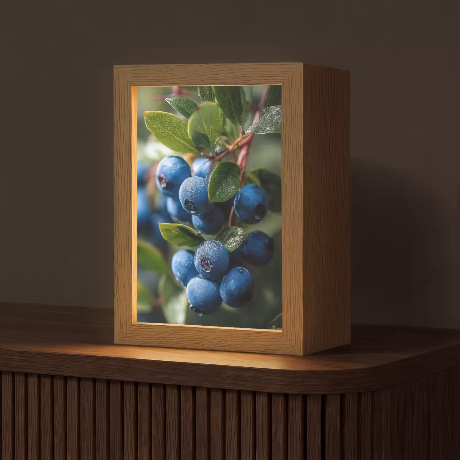 Blauwe bessen - Dauwdruppels - Natuurlijk licht Light Box met kabel (Tafellamp) klein -z3d_website