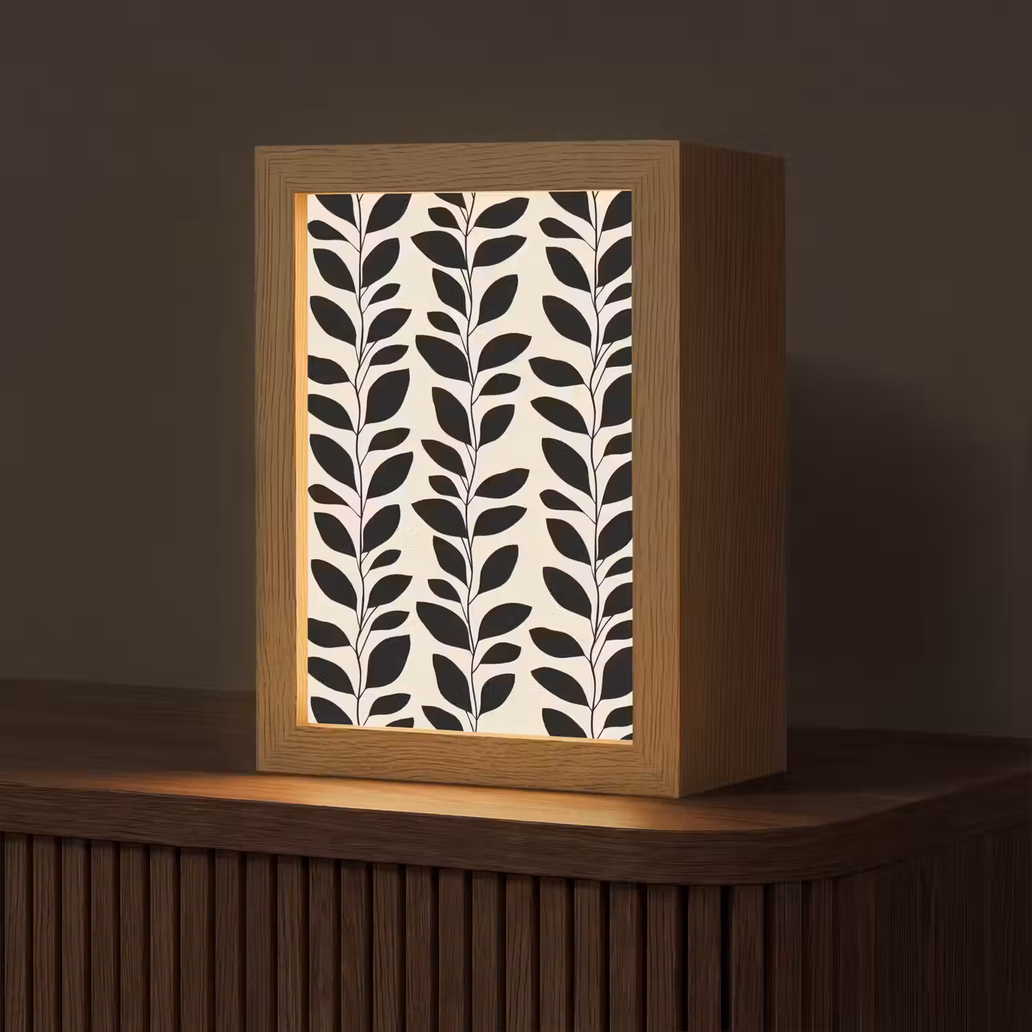 Botanisch - Dessin - Zwart - Beige Light Box met kabel (Tafellamp) klein 925 -z3d_website