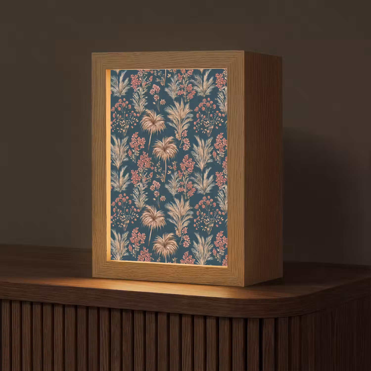Botanisch - Patroon - Blauw Light Box met kabel (Tafellamp) klein 925 -z3d_website