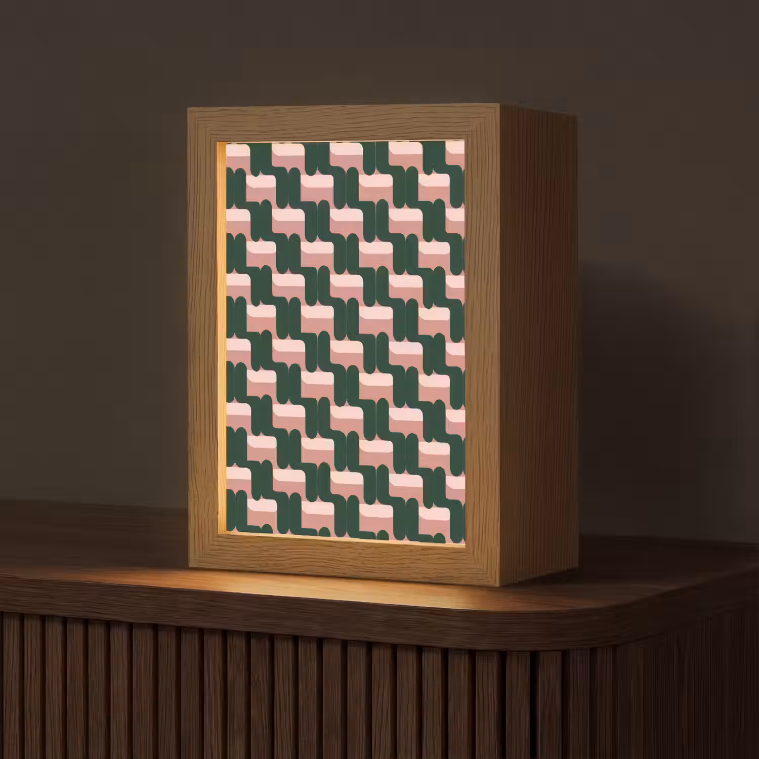 Vlechtpatroon - Groen - Roze - Geometrisch Light Box met kabel (Tafellamp) klein 925 -z3d_website