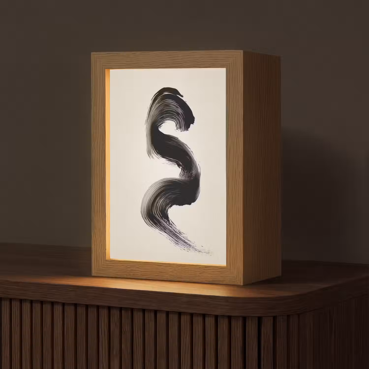 Penseelstreek - Zwart - Minimalistisch Light Box met kabel (Tafellamp) klein -z3d_website