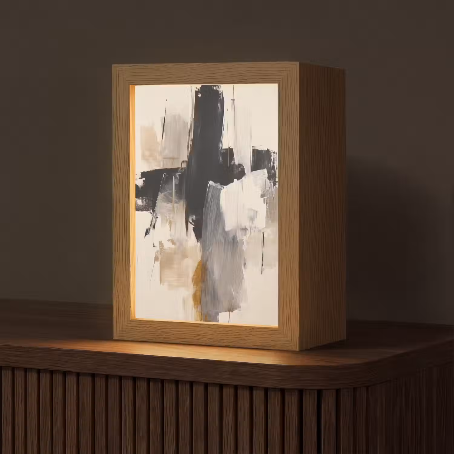 Penseelstreken - Ruw - Abstract - Beige Light Box met kabel (Tafellamp) klein -z3d_website