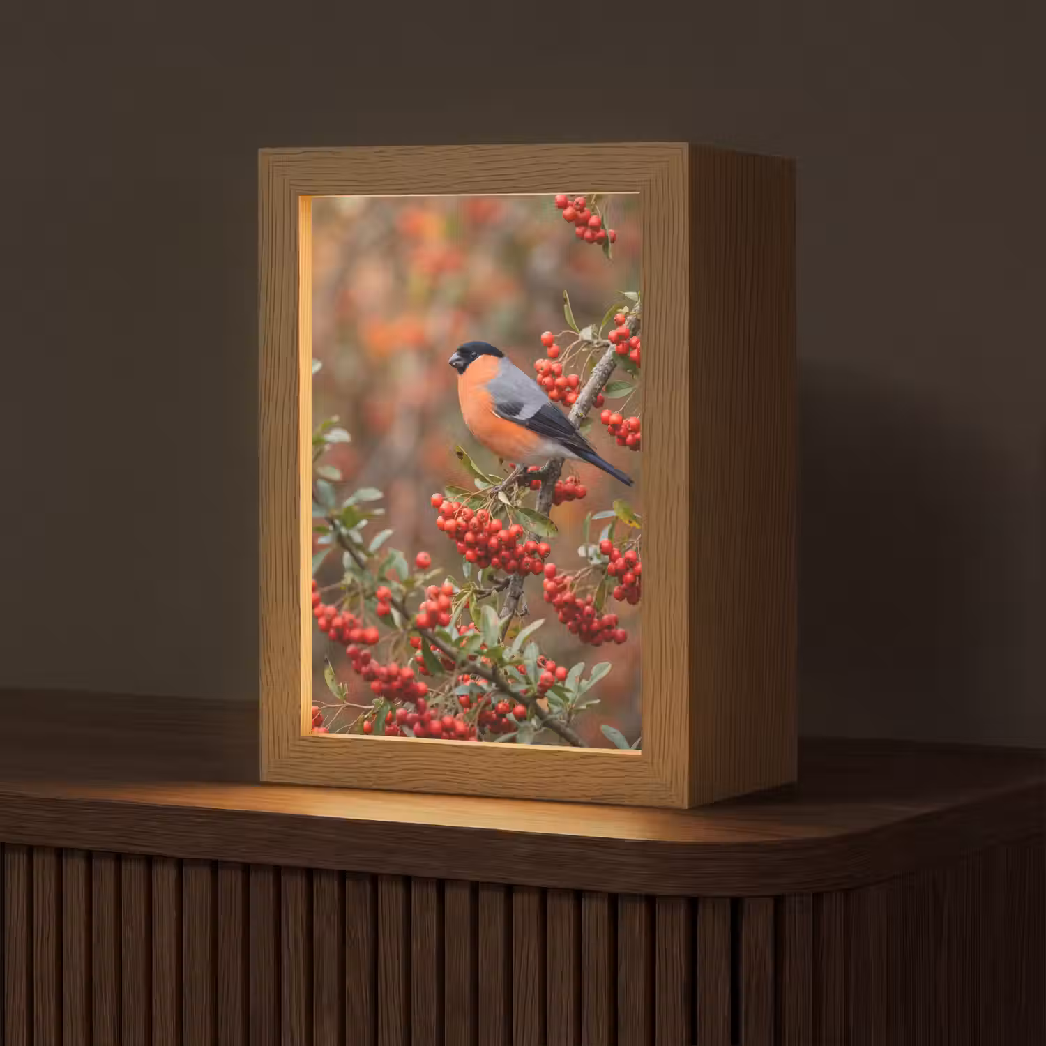 Goudvink - Bessen - Herfst - Natuur - Kleurrijk Light Box met kabel (Tafellamp) klein -z3d_website
