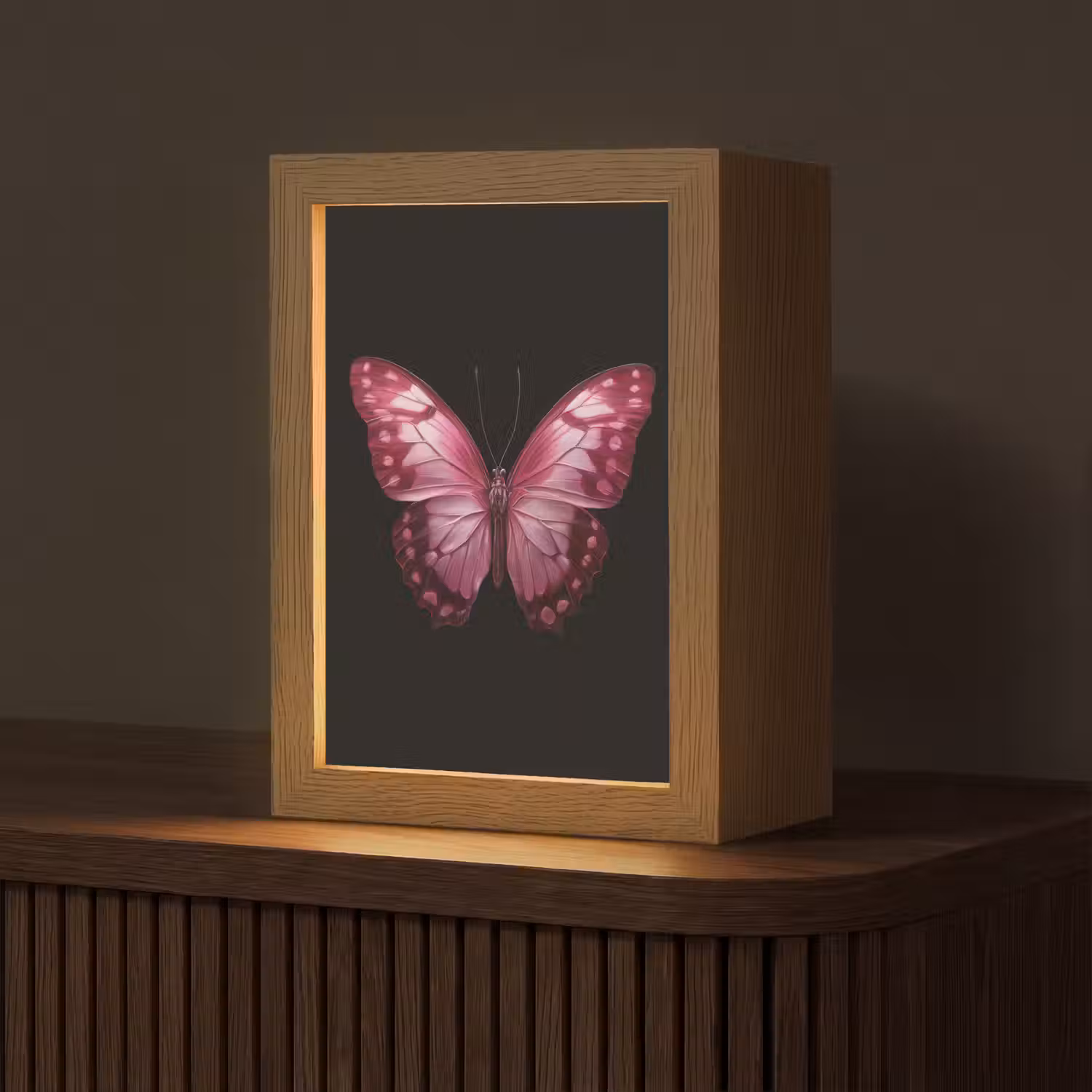 Vlinder - Fuchsia - Grafisch Light Box met kabel (Tafellamp) klein -z3d_website
