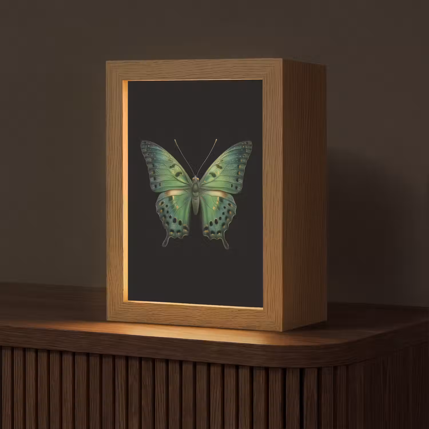 Vlinder - Groen - Diepte Light Box met kabel (Tafellamp) klein -z3d_website