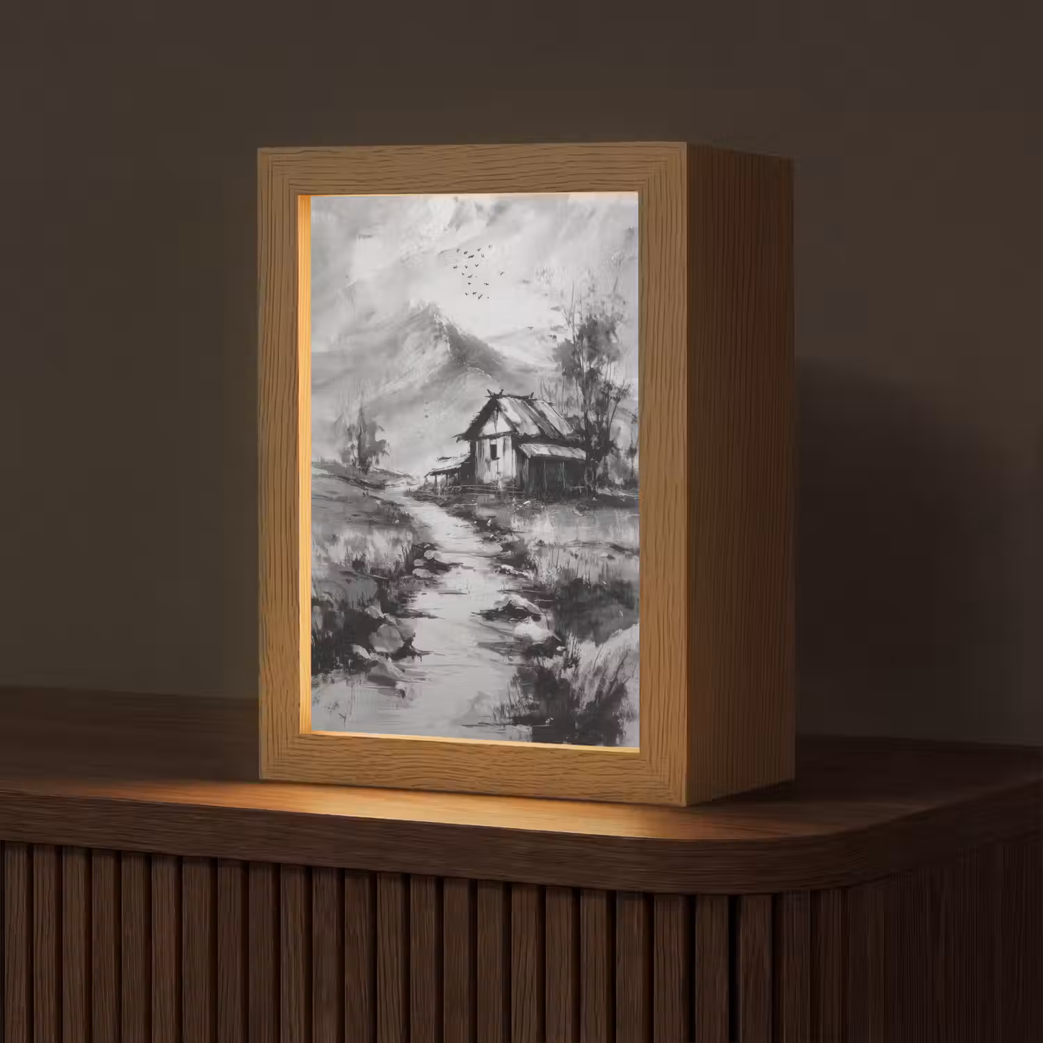 Hut - Grijs - Bergen - Mistig Light Box met kabel (Tafellamp) klein -z3d_website
