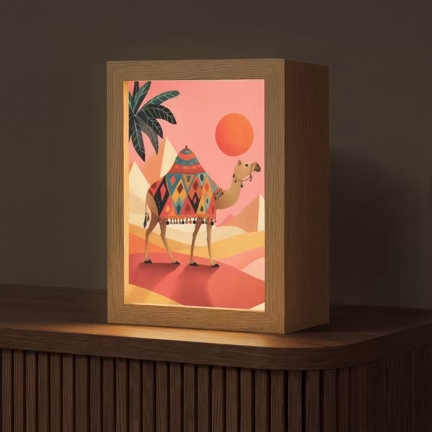 Kameel - Pyramides - Rode zon Light Box met kabel (Tafellamp) klein -z3d_website