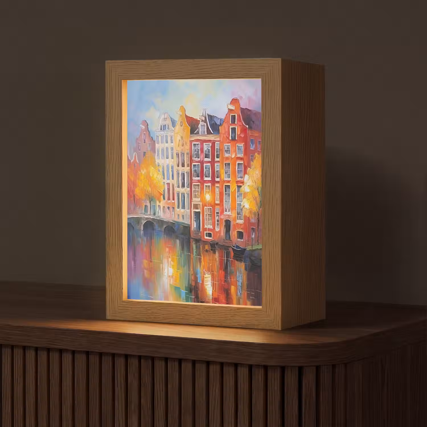 Grachtenpanden - Kunst - Schilderij - Amsterdam Light Box met kabel (Tafellamp) klein -z3d_website